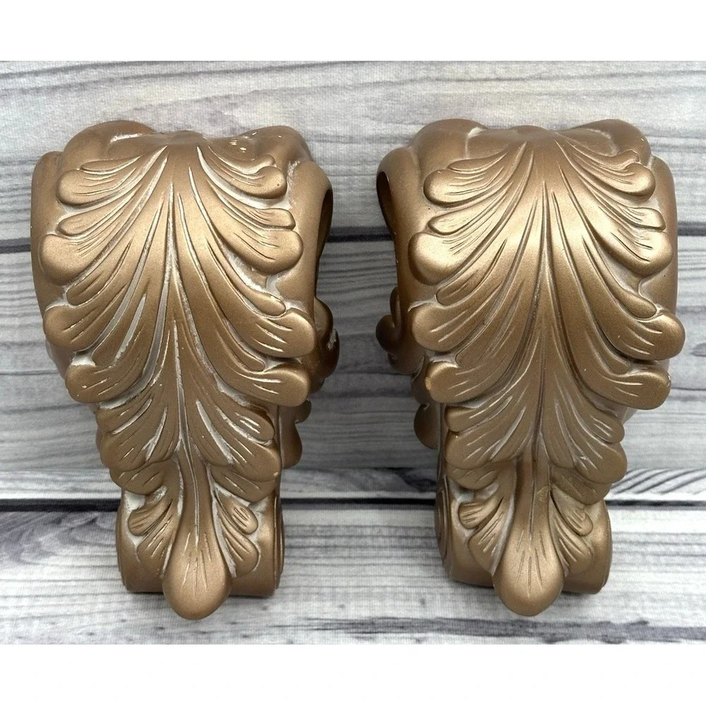 PAIR OF‎ VINTAGE GOLD RESIN WALL CORBEL DRAPERY SCONCES CURTAIN ROD SWAG HOLDERS
